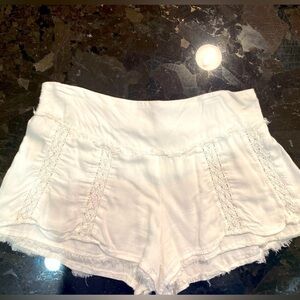 Anthropologie White Viscose Flowy Shorts with Lace Detail - M